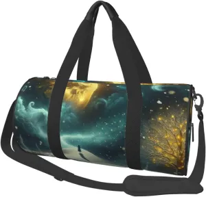 Sports Duffel Bag Halloween-Moon-Snow Foldable Travel Tote Bag Weekender Sleepover Carry On Bag