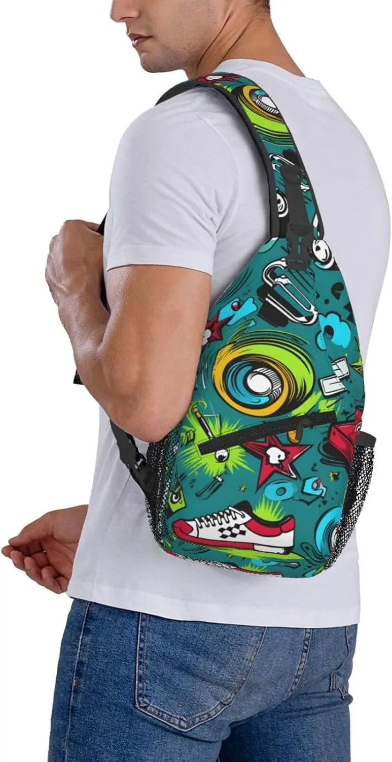 Sports Graffiti Sling Bag Crossbody Bag for Men Women, Daypack Chest Backpack Shoulder Bag for Travle Hiking