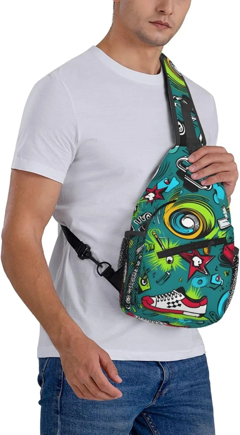 Sports Graffiti Sling Bag Crossbody Bag for Men Women, Daypack Chest Backpack Shoulder Bag for Travle Hiking