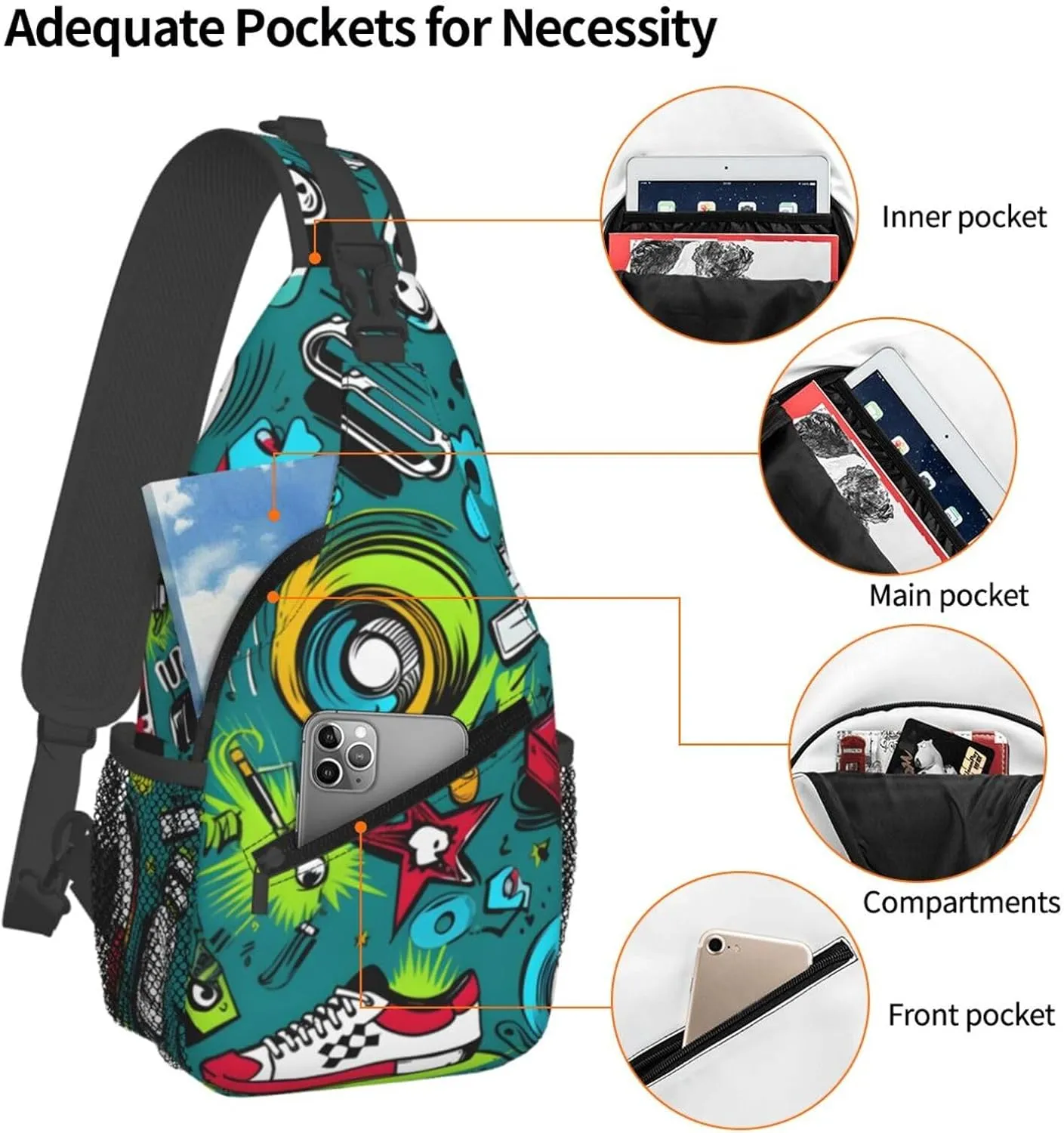 Sports Graffiti Sling Bag Crossbody Bag for Men Women, Daypack Chest Backpack Shoulder Bag for Travle Hiking