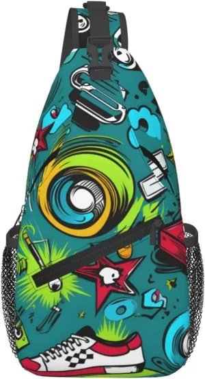 Sports Graffiti Sling Bag Crossbody Bag for Men Women, Daypack Chest Backpack Shoulder Bag for Travle Hiking