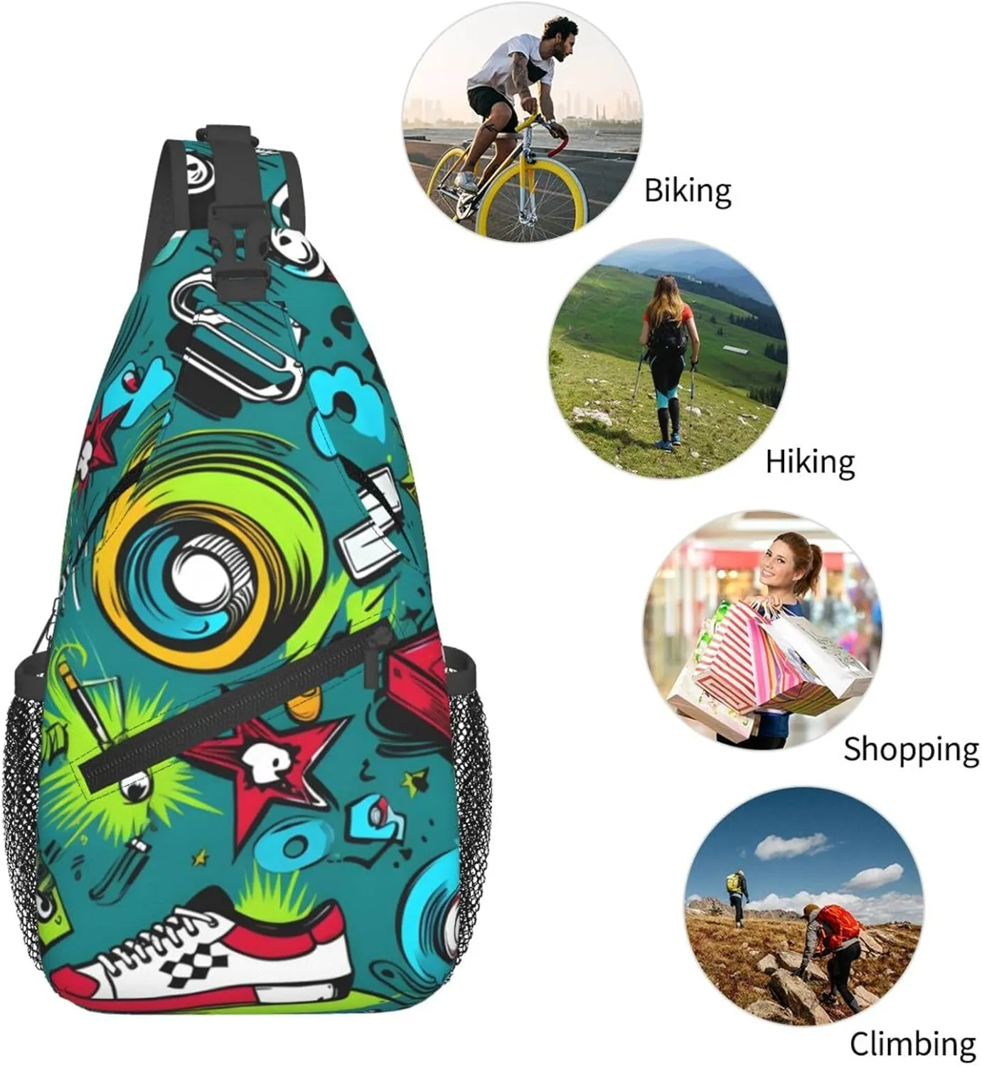Sports Graffiti Sling Bag Crossbody Bag for Men Women, Daypack Chest Backpack Shoulder Bag for Travle Hiking