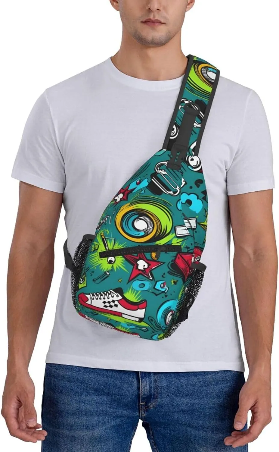 Sports Graffiti Sling Bag Crossbody Bag for Men Women, Daypack Chest Backpack Shoulder Bag for Travle Hiking