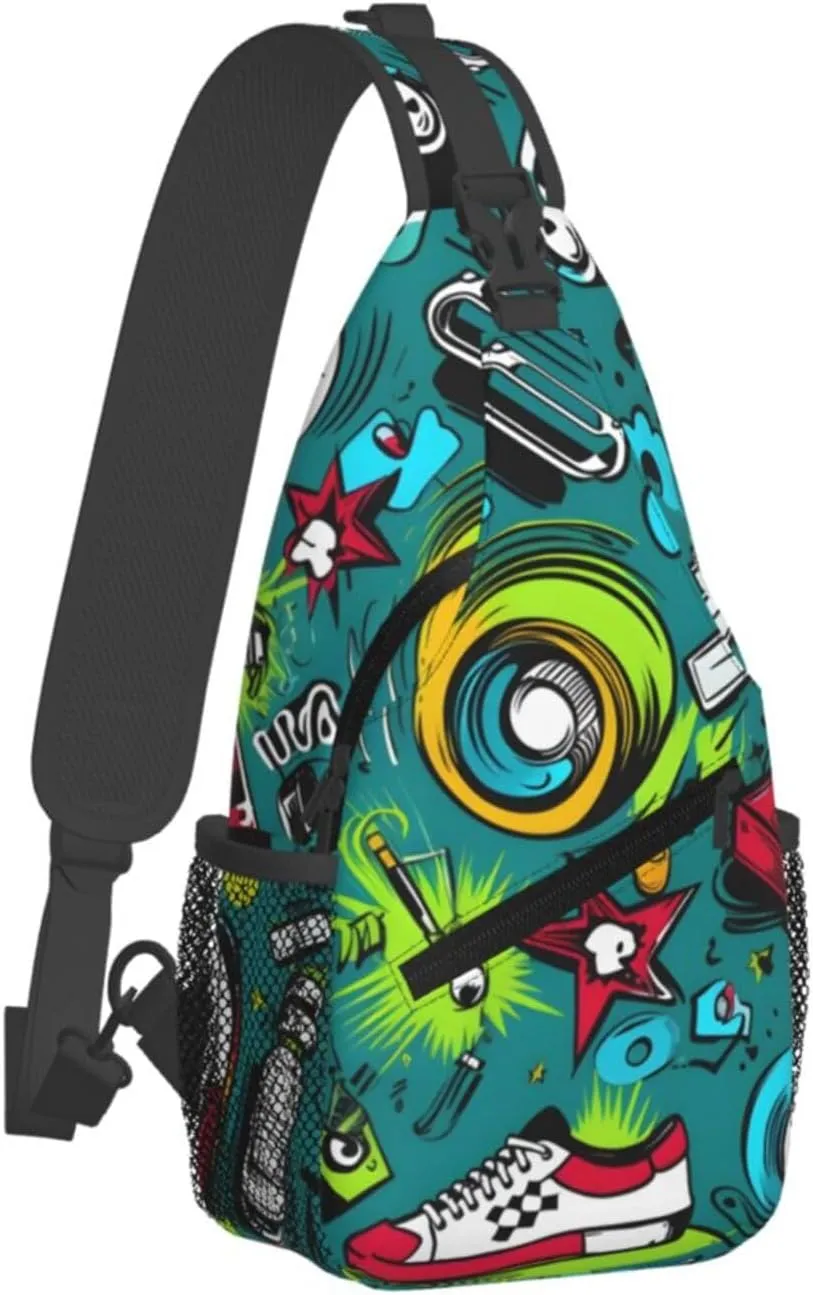 Sports Graffiti Sling Bag Crossbody Bag for Men Women, Daypack Chest Backpack Shoulder Bag for Travle Hiking