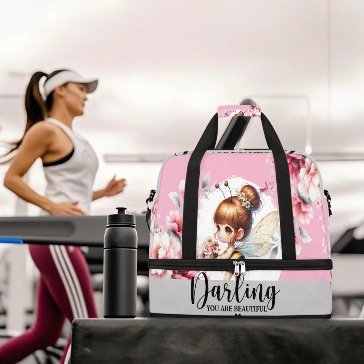 Sports Gym Bag Flower Fairy Bee Large Travel Duffel Bag With Shoe Compartment Foldable Waterproof Carry-On Weekend Travel Bags for Camping Overnight Yoga Hospital Travel Bags
