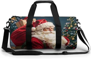 Sports Gym Bag for Men Women Santa Claus Climbed Into The Chimney Travel Gym Bag Cylindrical Workout Bag Lightweight Travel Duffle Bag for Basketball Football Weekender