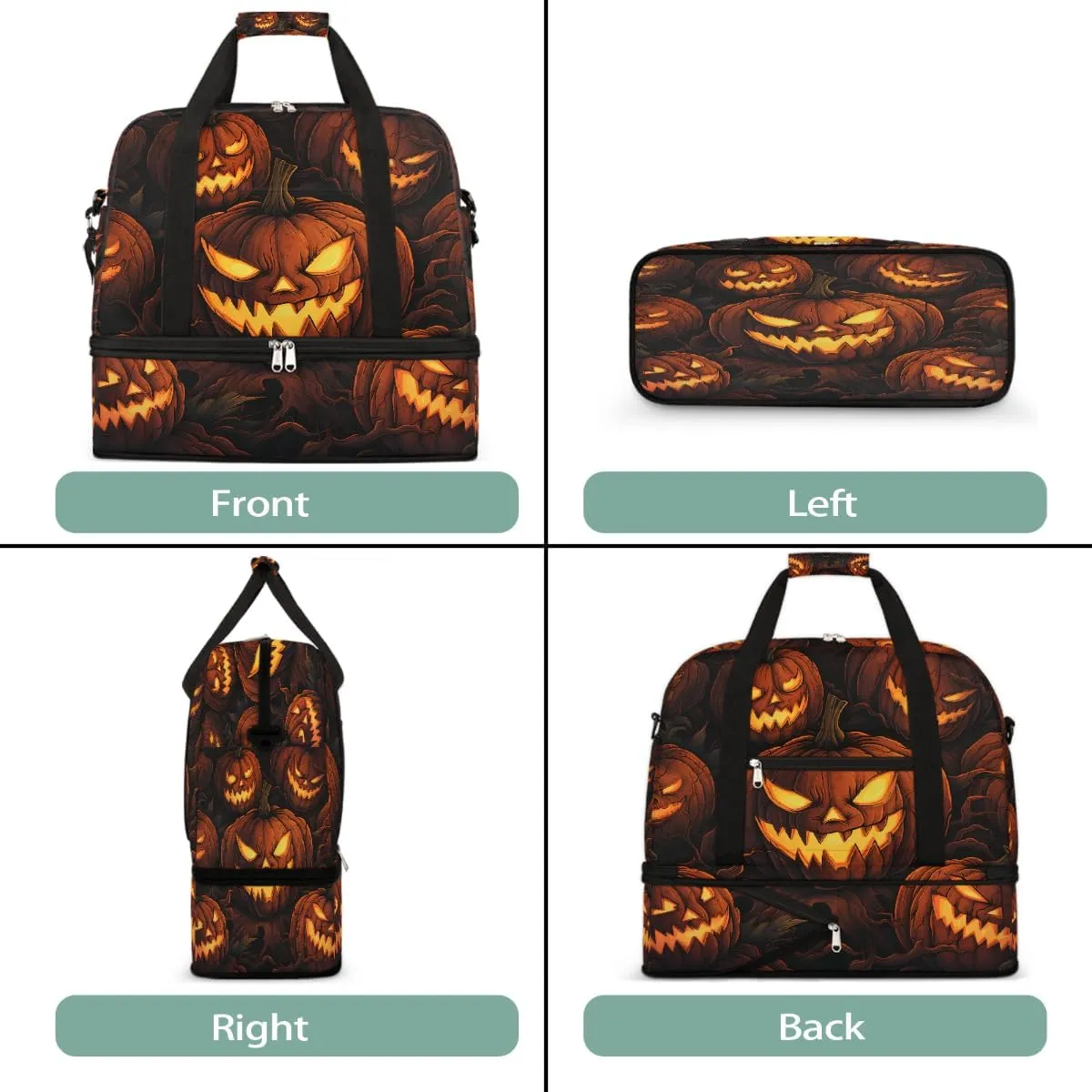 Sports Gym Bag Pumpkin Halloween Lights Large Travel Duffel Bag With Shoe Compartment Foldable Waterproof Carry-On Weekend Travel Bags for Camping Overnight Yoga Hospital Travel Bags