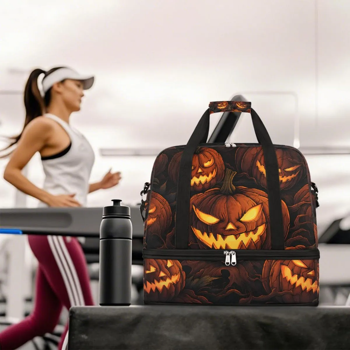 Sports Gym Bag Pumpkin Halloween Lights Large Travel Duffel Bag With Shoe Compartment Foldable Waterproof Carry-On Weekend Travel Bags for Camping Overnight Yoga Hospital Travel Bags