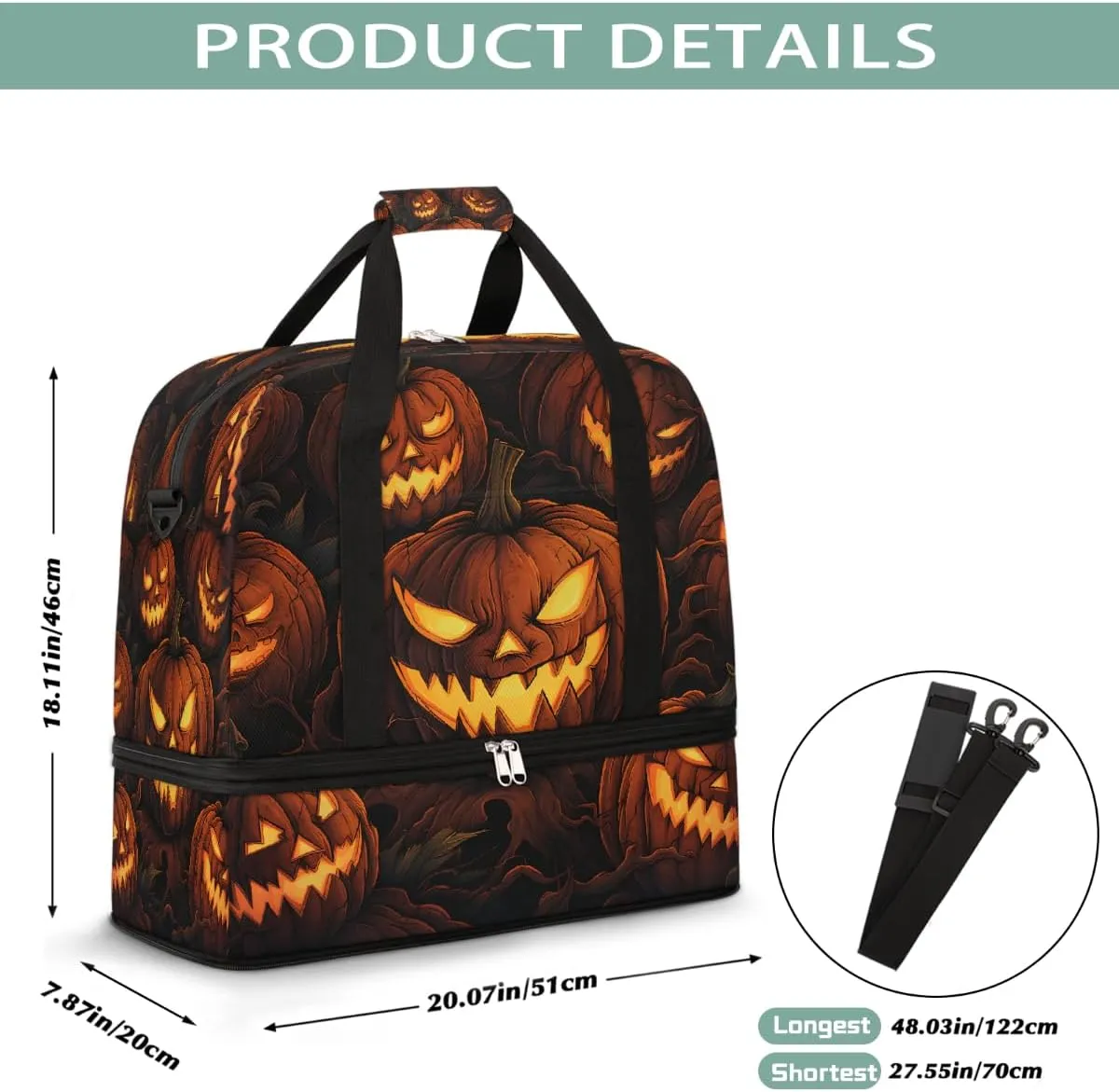 Sports Gym Bag Pumpkin Halloween Lights Large Travel Duffel Bag With Shoe Compartment Foldable Waterproof Carry-On Weekend Travel Bags for Camping Overnight Yoga Hospital Travel Bags