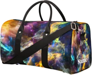 Sports Gym Duffel Bag Customized Name for Women & Men, Cosmic Galaxies Waterproof Tote Beach Bag Foldable Personal Item Travel Bag for Weekender Overnight Dance Carry-On Bag