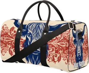 Sports Tote Gym Duffel Bag Cattle Head Printing Customized Name for Women & Men,Waterproof Baseball Bag Foldable Personal Item Travel Bag for Weekender Overnight Dance Carry-On Bag