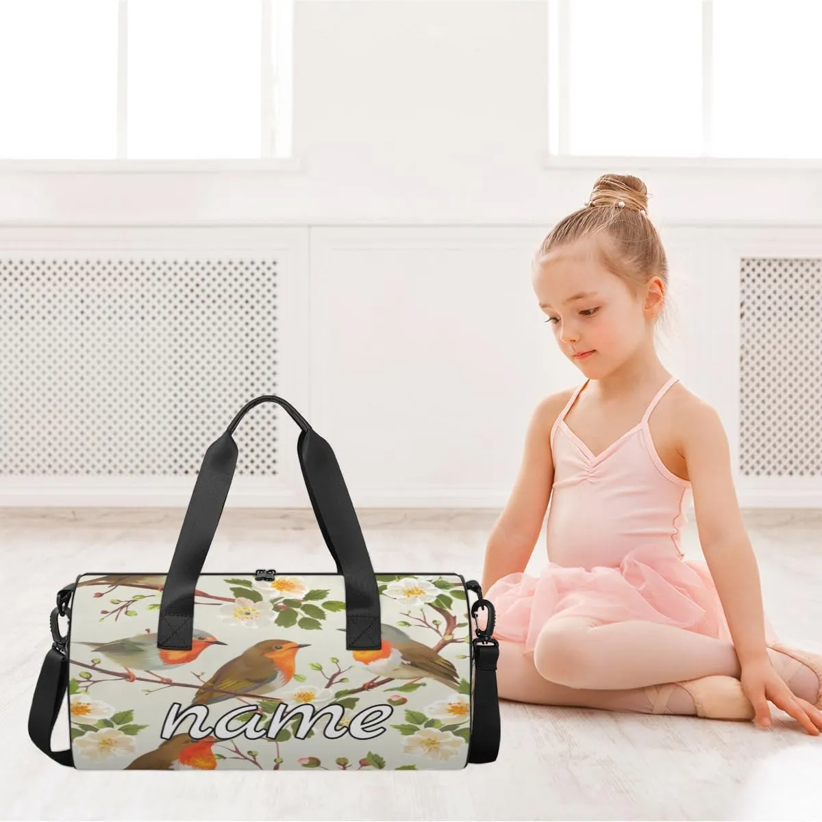 Spring Custom Duffel Bags Flower Bird Weekender Bags Custom Sport Duffel Bag Carry on Overnight Weekender Bag