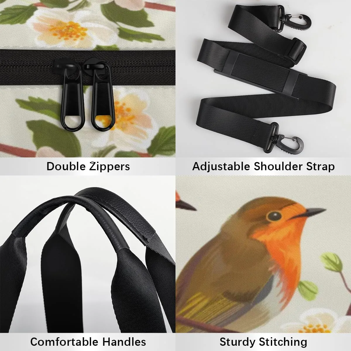 Spring Custom Duffel Bags Flower Bird Weekender Bags Custom Sport Duffel Bag Carry on Overnight Weekender Bag