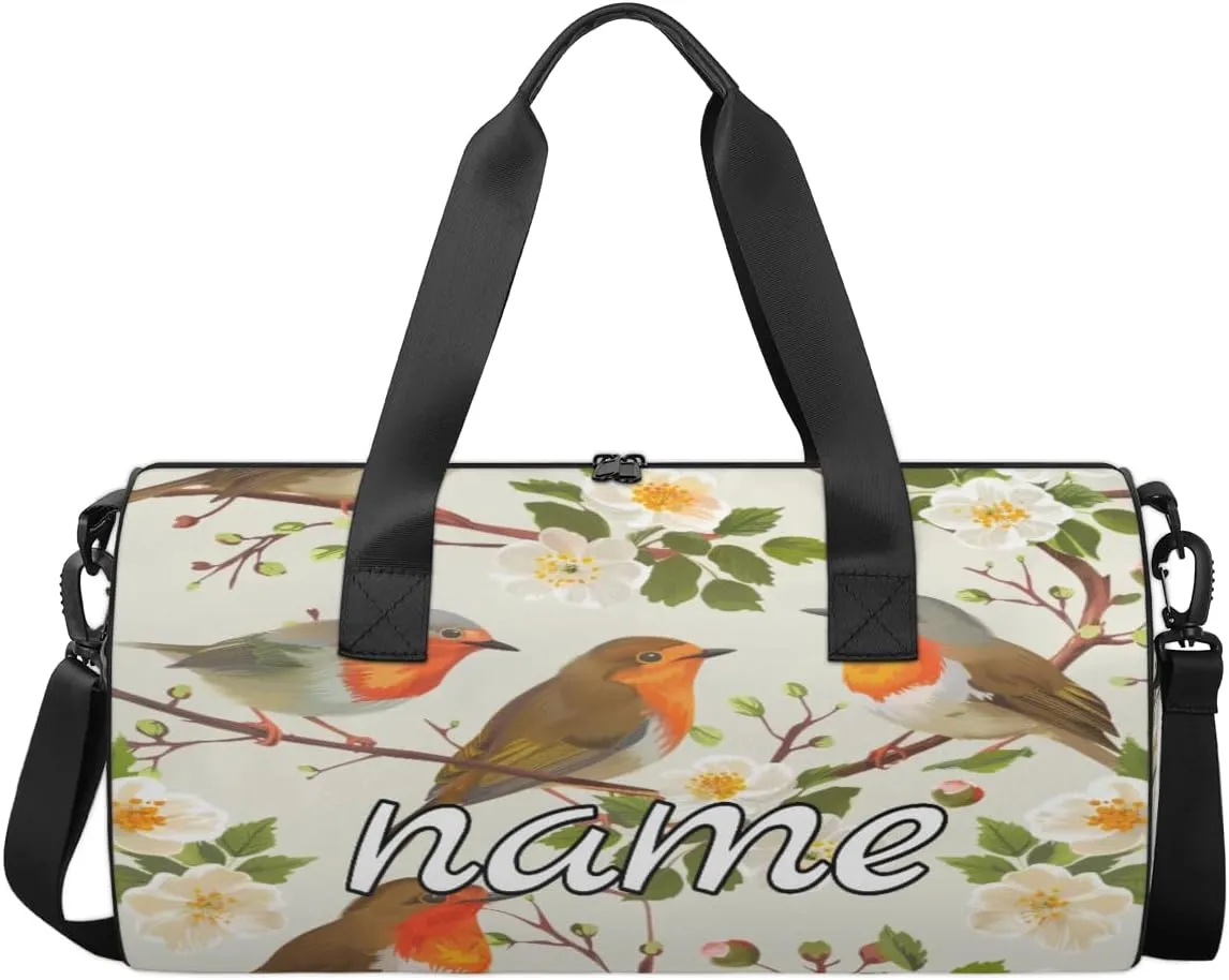 Spring Custom Duffel Bags Flower Bird Weekender Bags Custom Sport Duffel Bag Carry on Overnight Weekender Bag