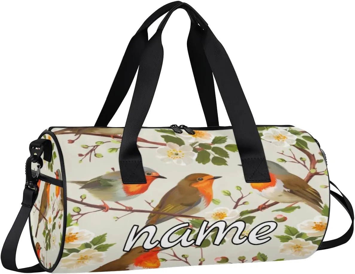 Spring Custom Duffel Bags Flower Bird Weekender Bags Custom Sport Duffel Bag Carry on Overnight Weekender Bag