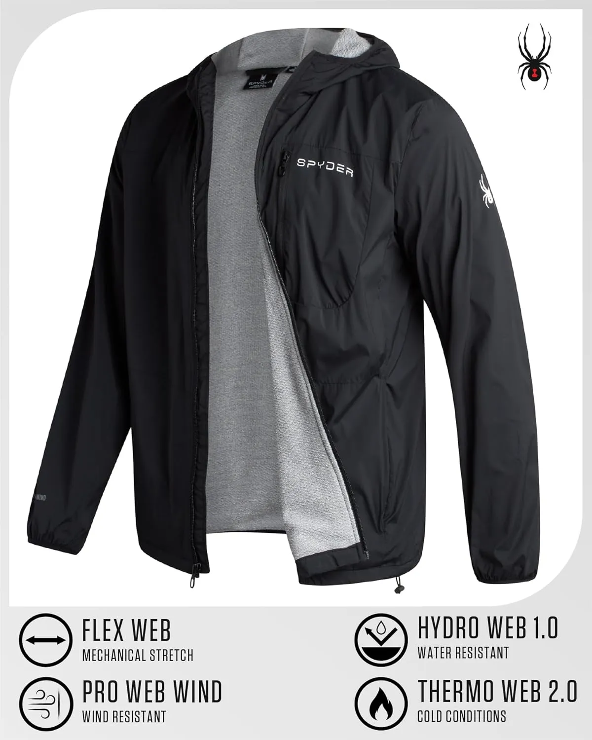 Spyder Mens Rain Jacket - Wind & Water Resistant Hooded Lightweight Rain Coats for Travel and Golf (Sizes: S-L)