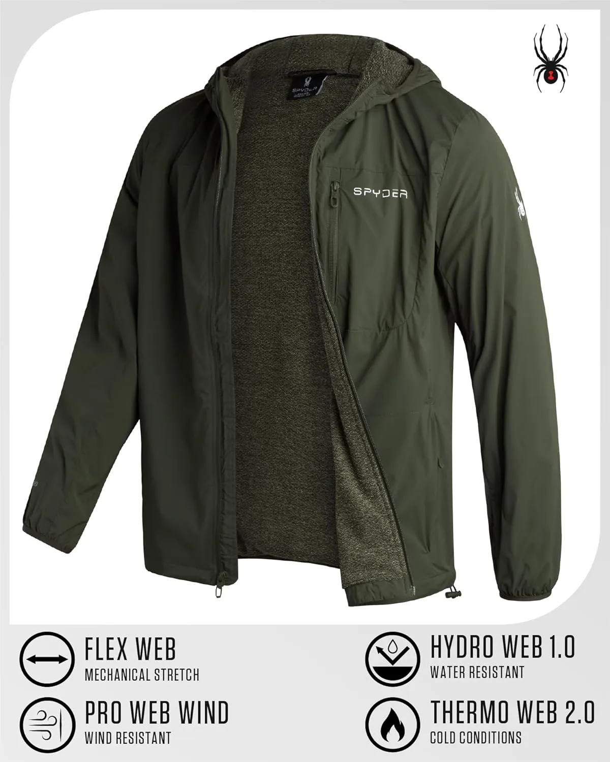Spyder Mens Rain Jacket - Wind & Water Resistant Hooded Lightweight Rain Coats for Travel and Golf (Sizes: S-L)