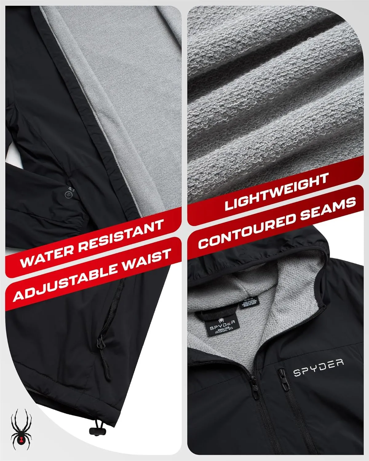 Spyder Mens Rain Jacket - Wind & Water Resistant Hooded Lightweight Rain Coats for Travel and Golf (Sizes: S-L)