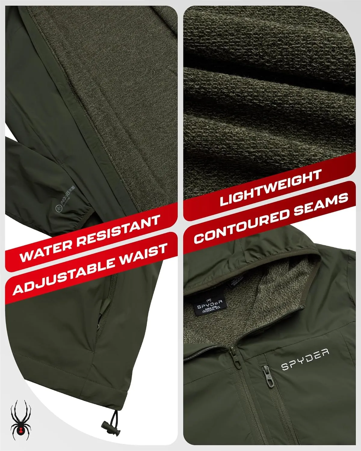 Spyder Mens Rain Jacket - Wind & Water Resistant Hooded Lightweight Rain Coats for Travel and Golf (Sizes: S-L)