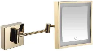 Square Vanity Cosmetic Mirror Wall Mount 3X Magnification Extendable for Shaving in Bedroom (Color : Gold, Size : Powered by Plug)