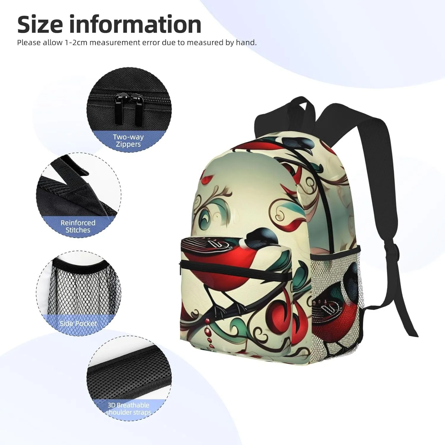 SSIMOO Teal Birds Musical Note Print Trendy Leisure Backpack Your Ideal Travel Companion,A Must-Have For Outdoor Travels