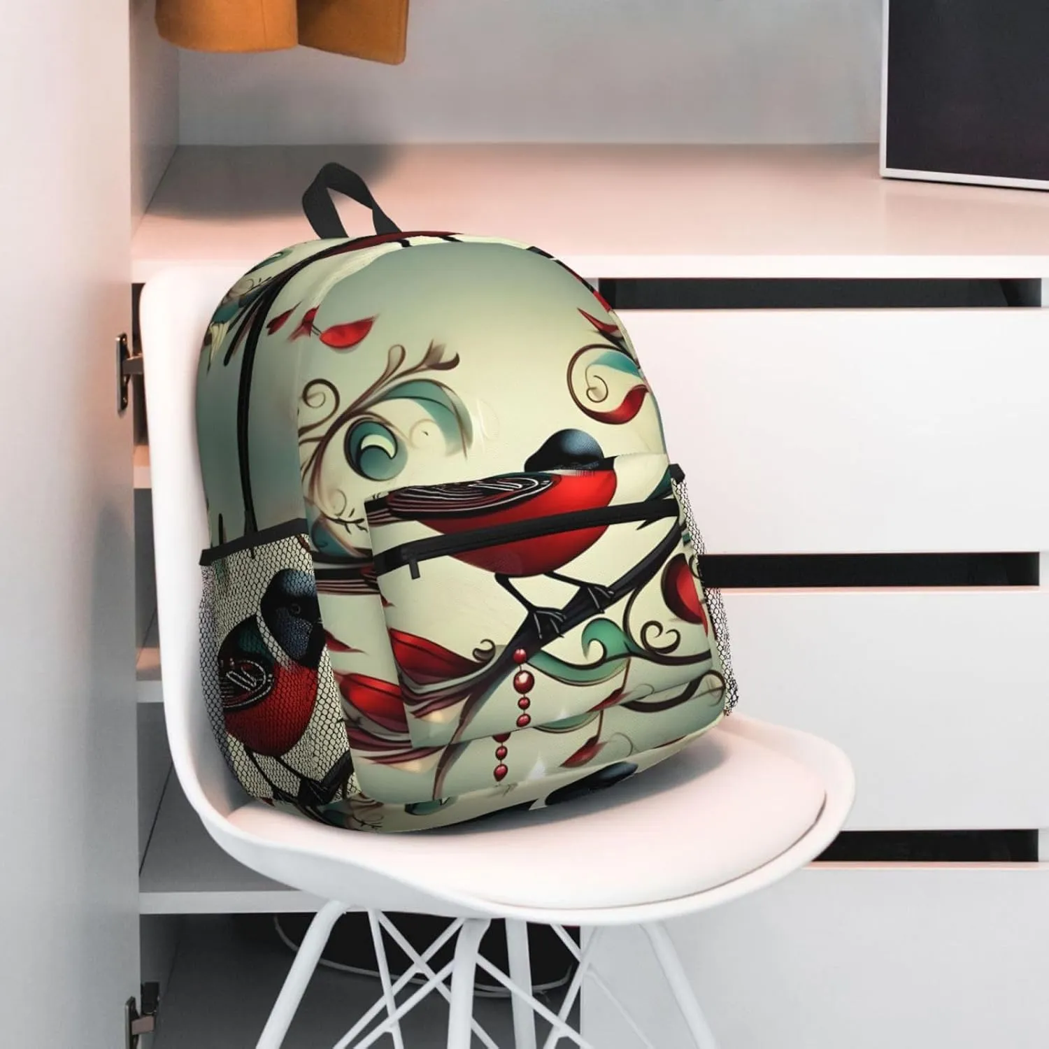 SSIMOO Teal Birds Musical Note Print Trendy Leisure Backpack Your Ideal Travel Companion,A Must-Have For Outdoor Travels