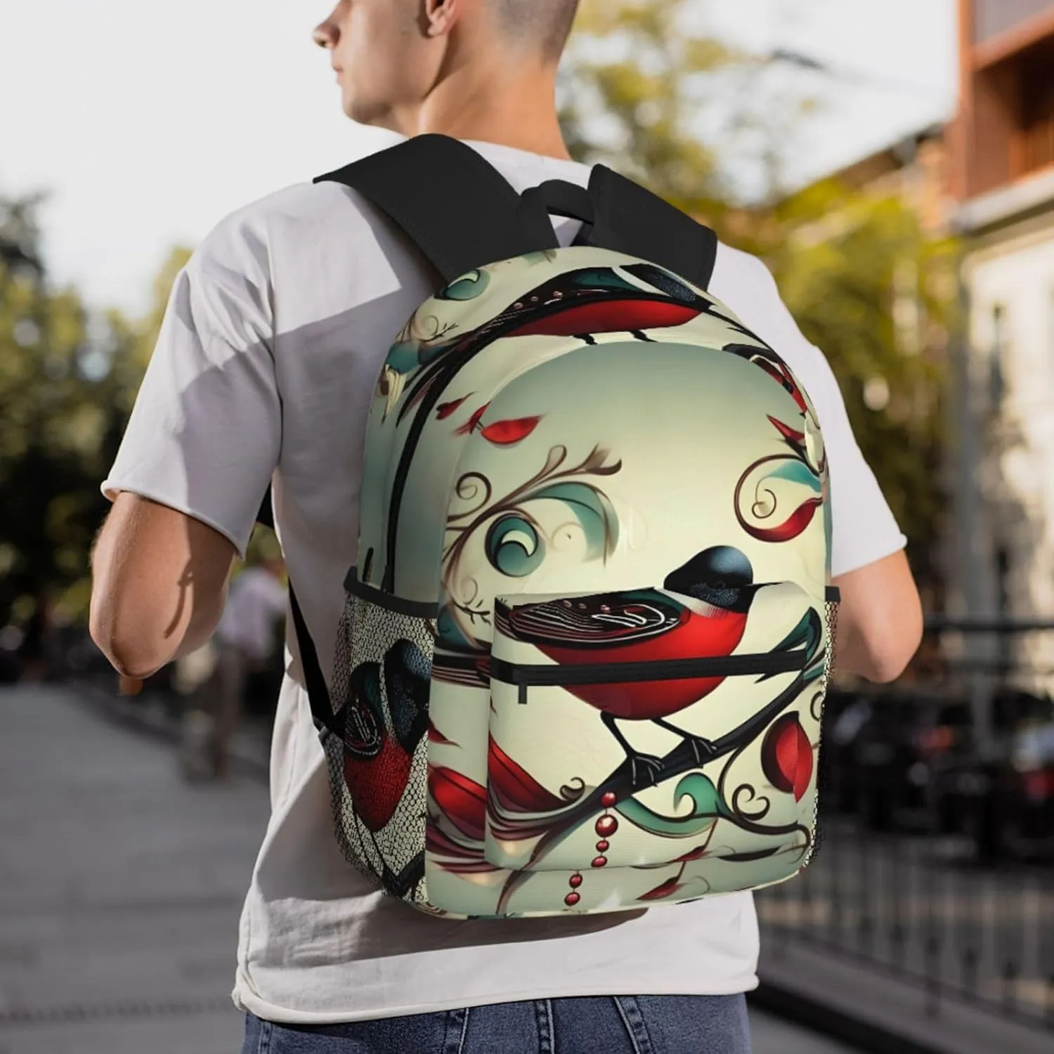SSIMOO Teal Birds Musical Note Print Trendy Leisure Backpack Your Ideal Travel Companion,A Must-Have For Outdoor Travels
