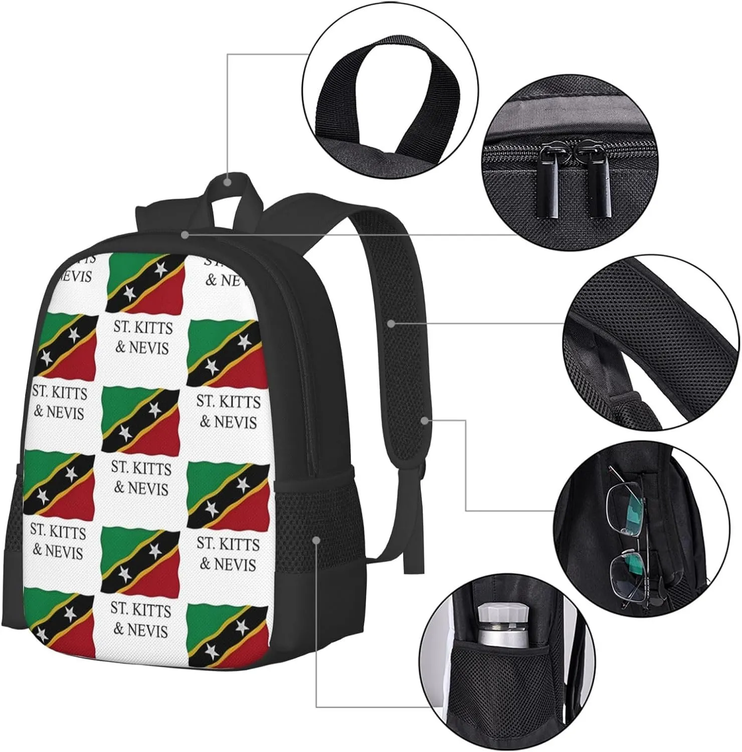 St Kitts Nevis flag Travel Backpack Casual Backpacks 15 Inch Laptop Back Pack Lightweight Rucksack Outdoor Sport Daypack Large Bags for Working Camping Hiking