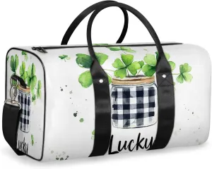 St Patrick's Day Green Clover Travel Duffle Bag, Sports Gym Bags for Women Men, Carry On Weekender Overnight Workout Airplane Trips Bag