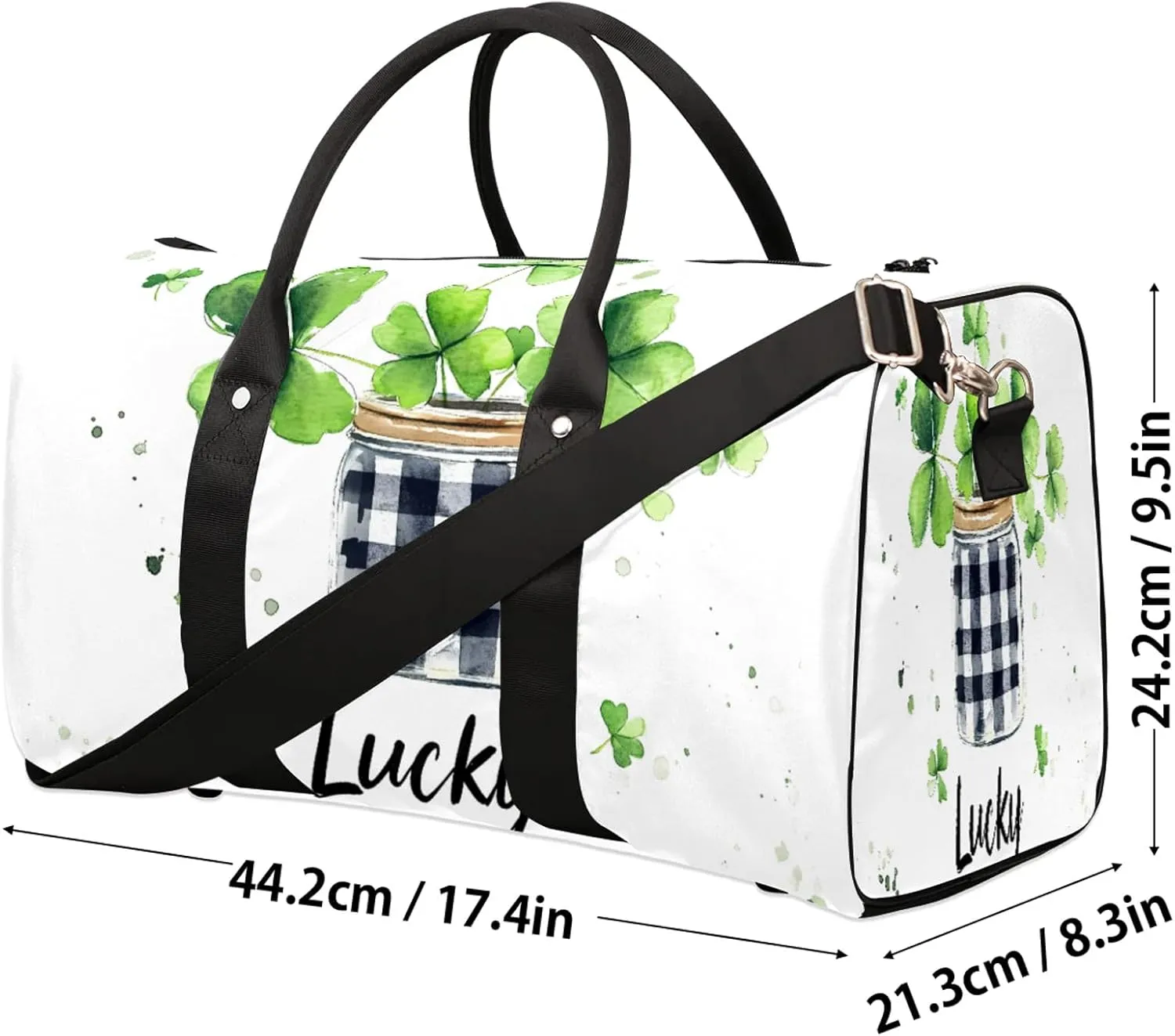St Patrick's Day Green Clover Travel Duffle Bag, Sports Gym Bags for Women Men, Carry On Weekender Overnight Workout Airplane Trips Bag