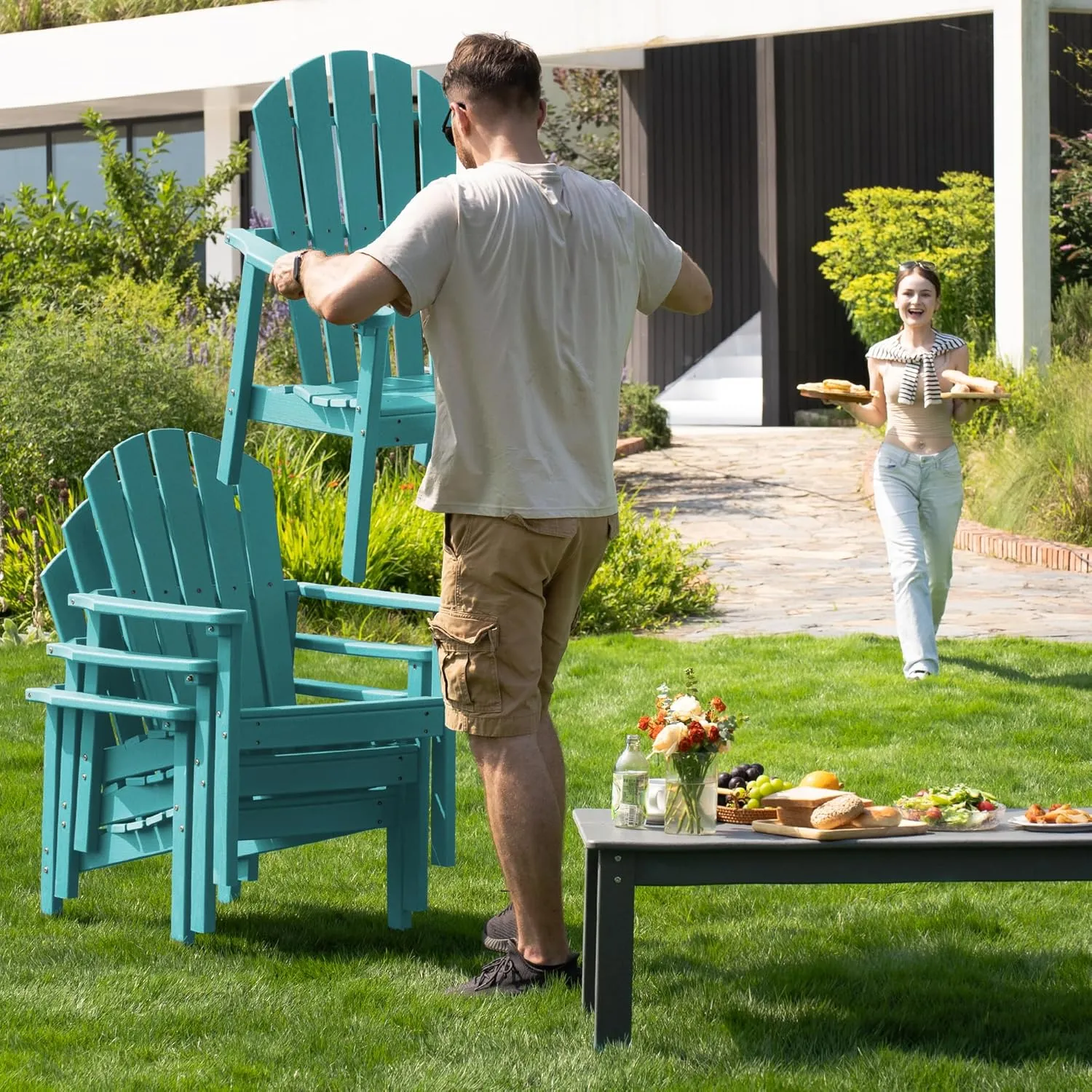 Stackable Adirondack Chair - All-Weather HDPE Outdoor Patio Chair - Durable and Space -Saving Design for Easy Storage - Ideal for Porch, Lawn, or Garden-Aruba