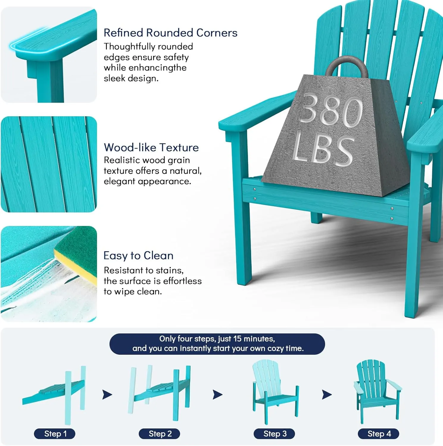 Stackable Adirondack Chair - All-Weather HDPE Outdoor Patio Chair - Durable and Space -Saving Design for Easy Storage - Ideal for Porch, Lawn, or Garden-Aruba