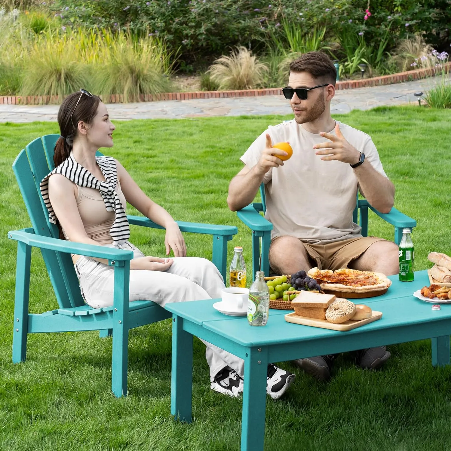 Stackable Adirondack Chair - All-Weather HDPE Outdoor Patio Chair - Durable and Space -Saving Design for Easy Storage - Ideal for Porch, Lawn, or Garden-Aruba