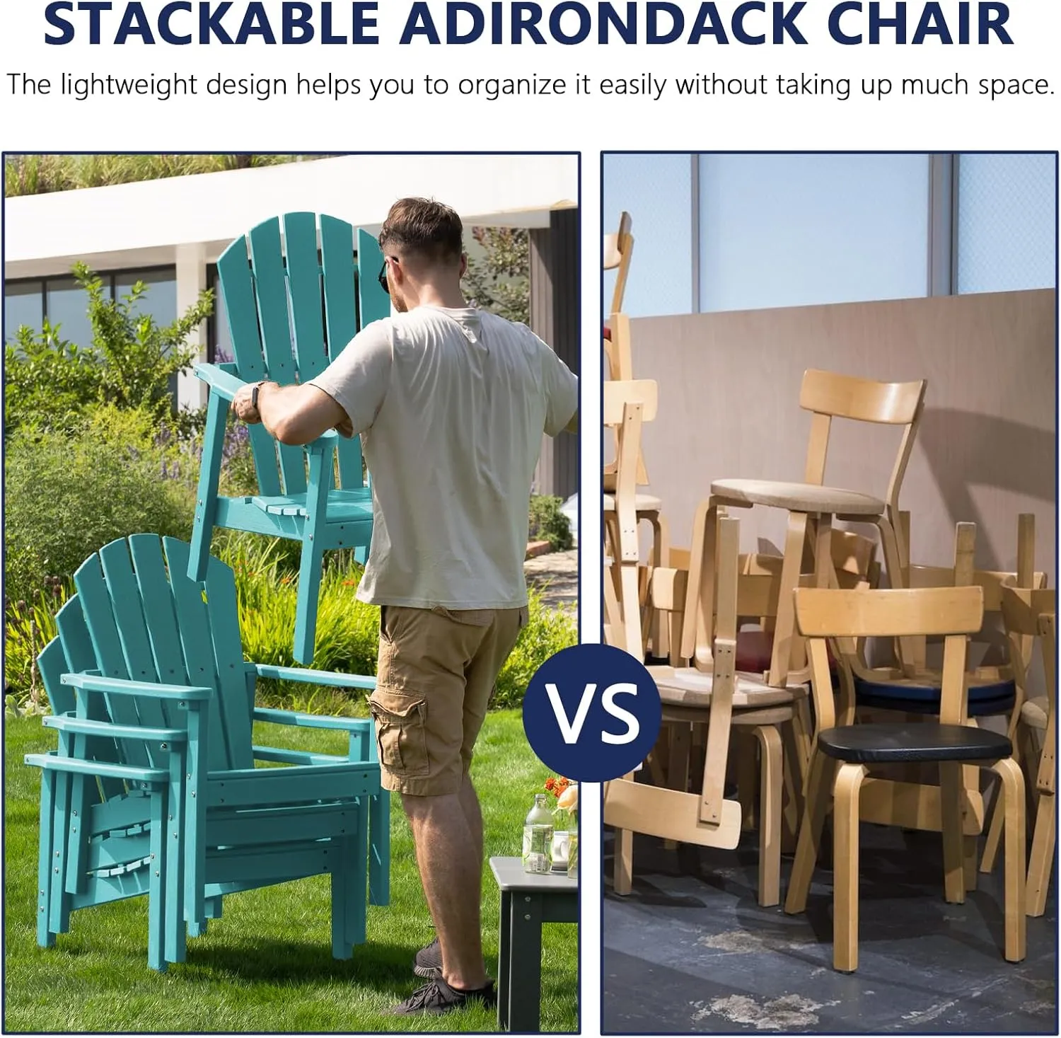 Stackable Adirondack Chair - All-Weather HDPE Outdoor Patio Chair - Durable and Space -Saving Design for Easy Storage - Ideal for Porch, Lawn, or Garden-Aruba