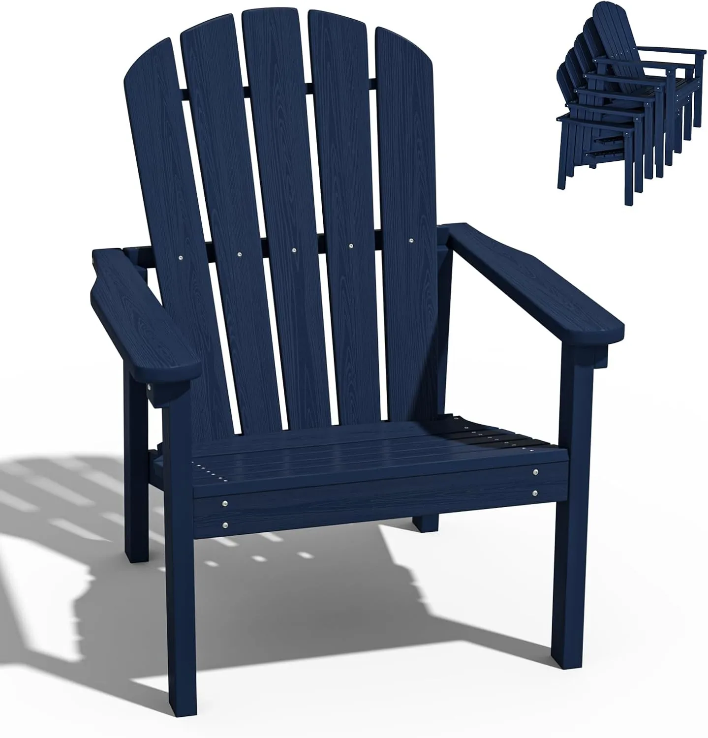 Stackable Adirondack Chair - All-Weather HDPE Outdoor Patio Chair - Durable and Space -Saving Design for Easy Storage - Ideal for Porch, Lawn, or Garden-Navy
