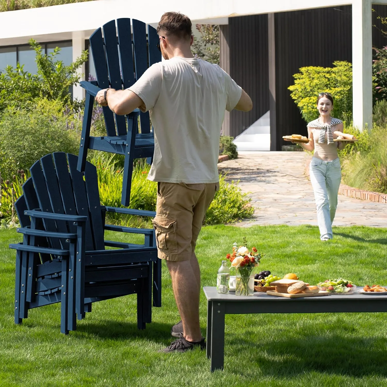 Stackable Adirondack Chair - All-Weather HDPE Outdoor Patio Chair - Durable and Space -Saving Design for Easy Storage - Ideal for Porch, Lawn, or Garden-Navy