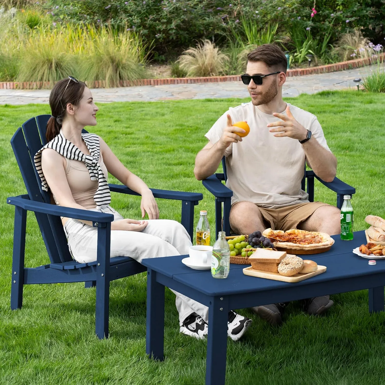 Stackable Adirondack Chair - All-Weather HDPE Outdoor Patio Chair - Durable and Space -Saving Design for Easy Storage - Ideal for Porch, Lawn, or Garden-Navy