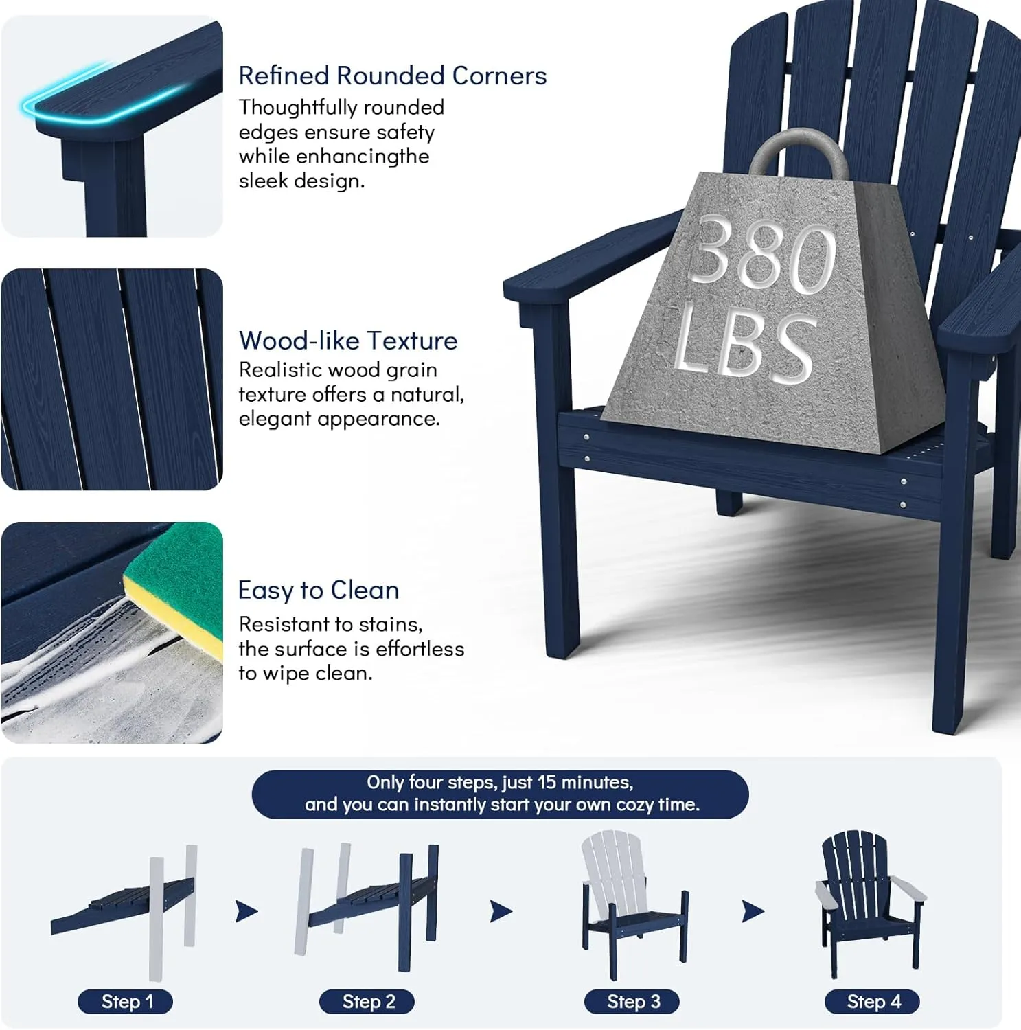 Stackable Adirondack Chair - All-Weather HDPE Outdoor Patio Chair - Durable and Space -Saving Design for Easy Storage - Ideal for Porch, Lawn, or Garden-Navy