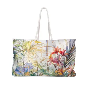 Stained Glass Tropical Flowers Oversized Tote Bag