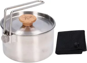 Stainless Steel Camping Pot Portable Outdoor Tea Coffee Pot with Detachable Handle for Picnic Hiking Camping