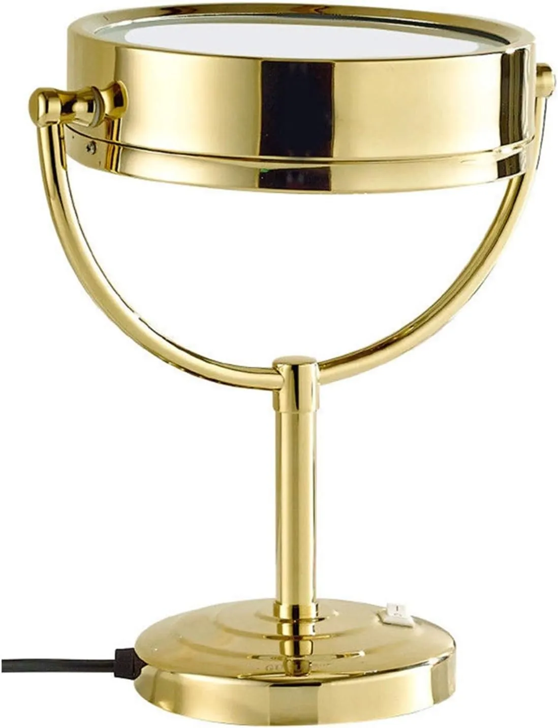 Standing LED Makeup Mirror, 8 Inch Double Sided 1X and 3X/5X/7X/10X Magnification, Brass Countertop Cosmetic Vanity Mirrors with Switch and Plug,Gold,10X