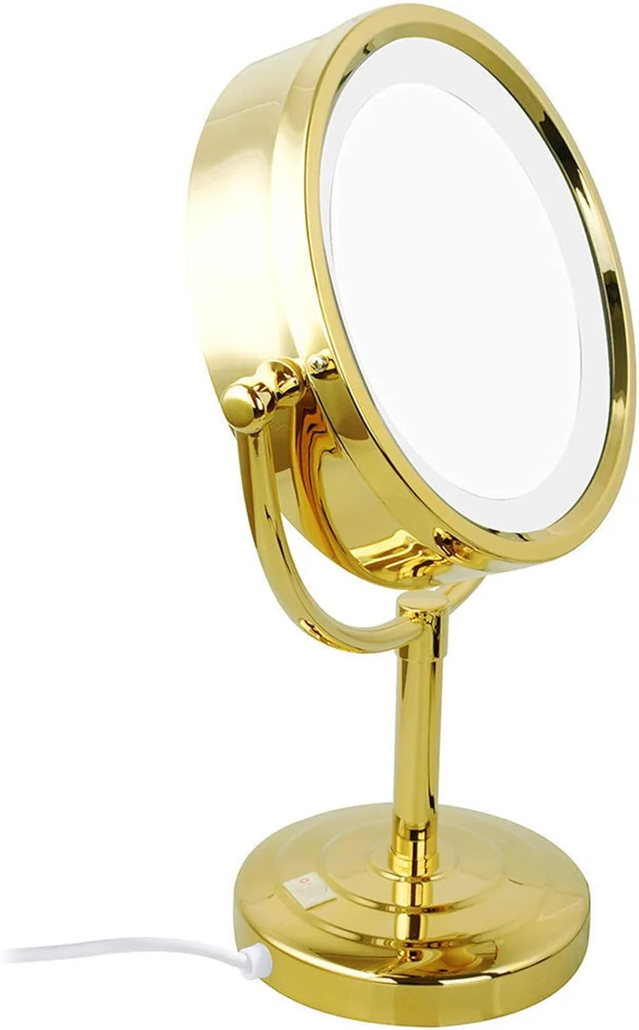 Standing LED Makeup Mirror, 8 Inch Double Sided 1X and 3X/5X/7X/10X Magnification, Brass Countertop Cosmetic Vanity Mirrors with Switch and Plug,Gold,10X