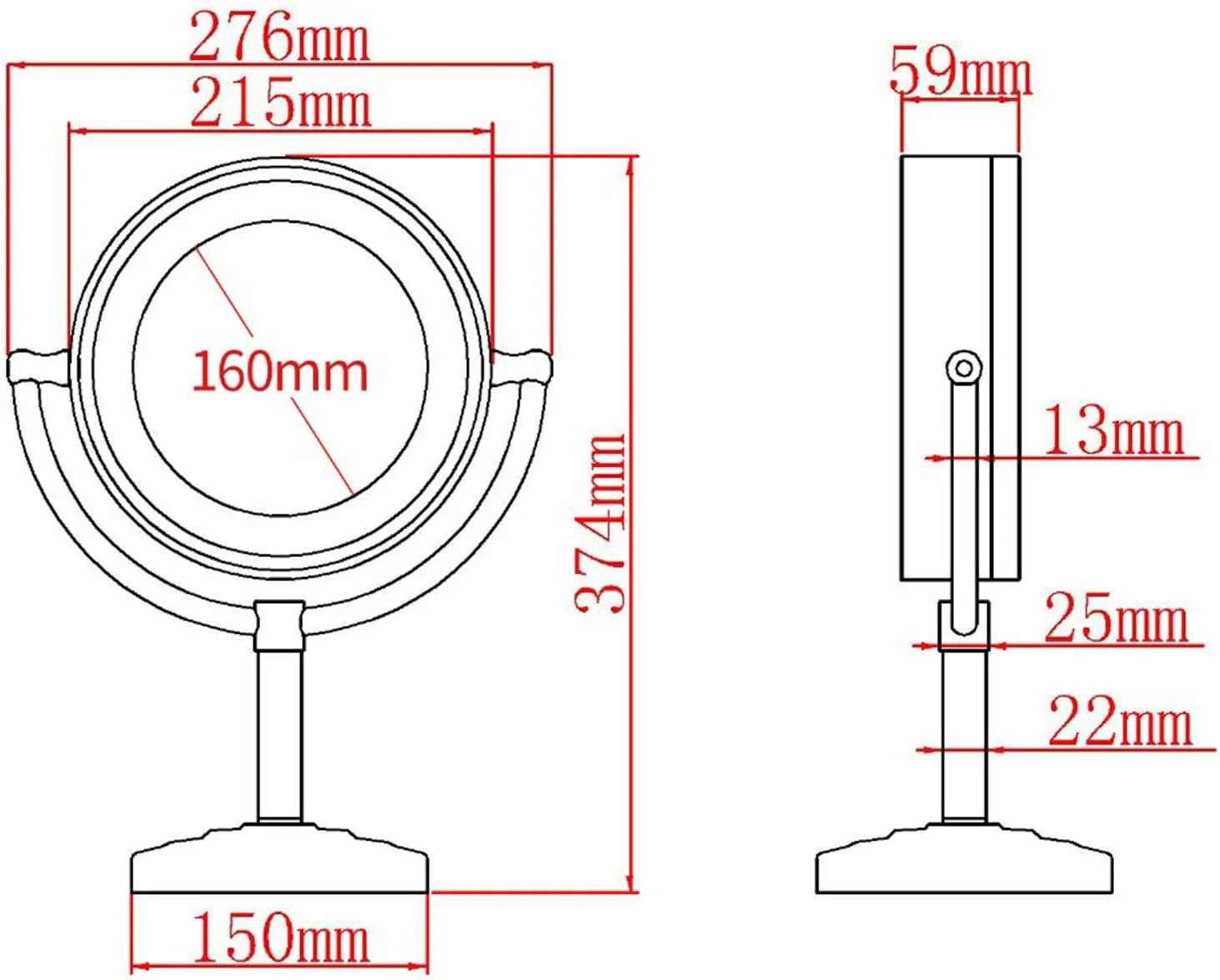 Standing LED Makeup Mirror, 8 Inch Double Sided 1X and 3X/5X/7X/10X Magnification, Brass Countertop Cosmetic Vanity Mirrors with Switch and Plug,Gold,10X