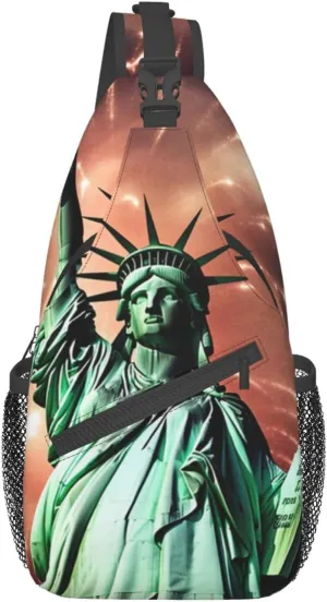 Statue Liberty Flag Fireworks Printed Chest Messenger Bag Shoulder Bag Sling Bag