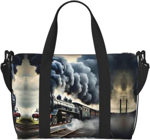 Steam Train Clouds print Travel Duffle Bag,Weekender Bags,Gym Duffel Bag,Luggage Duffle Overnight for Women Men