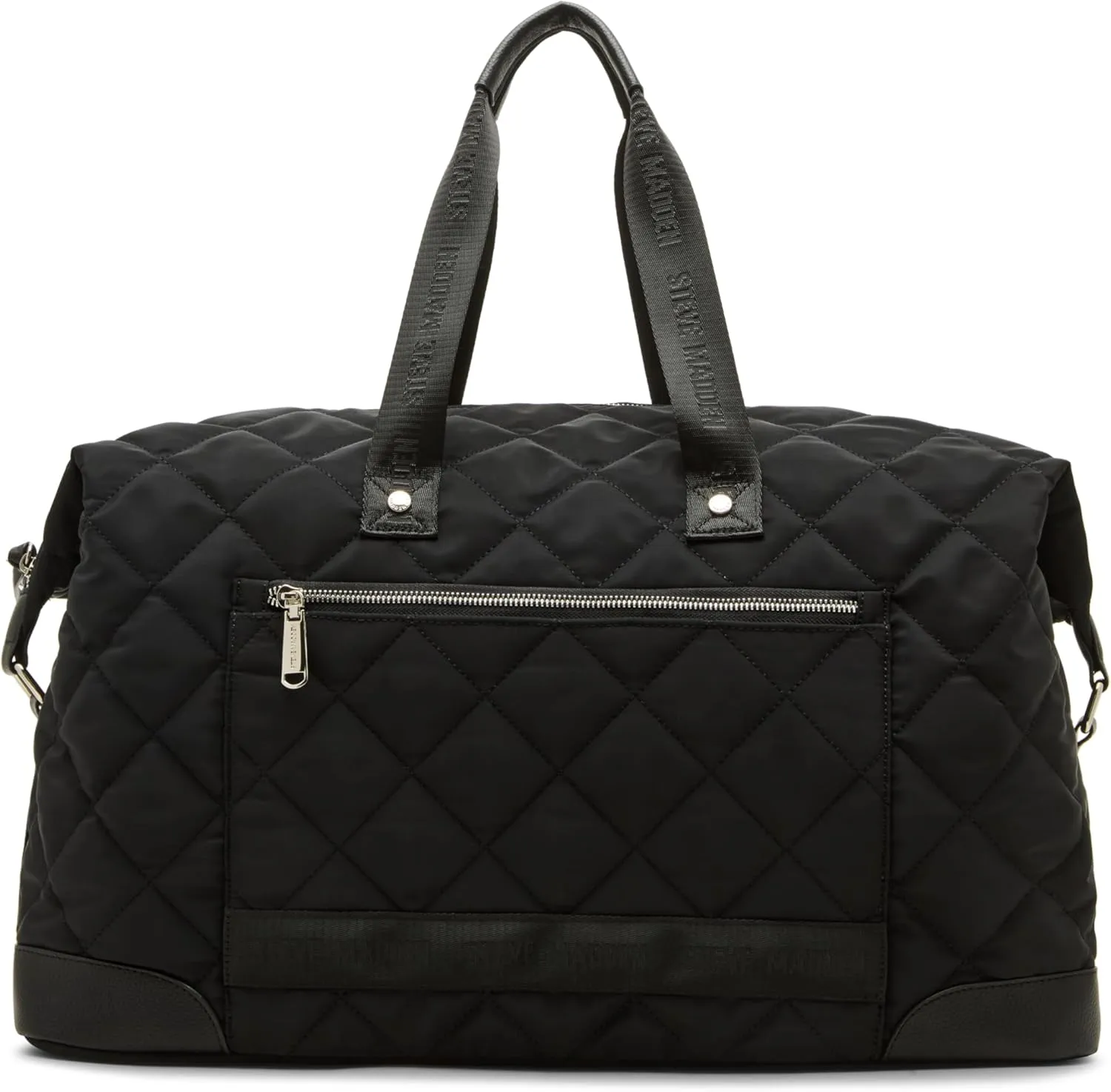 Steve Madden Women's BAMOS Large Quilted Weekender in Nylon WTH Wristlet, Black/Black