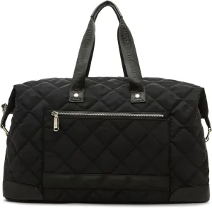 Steve Madden Women's BAMOS Large Quilted Weekender in Nylon WTH Wristlet, Black/Black