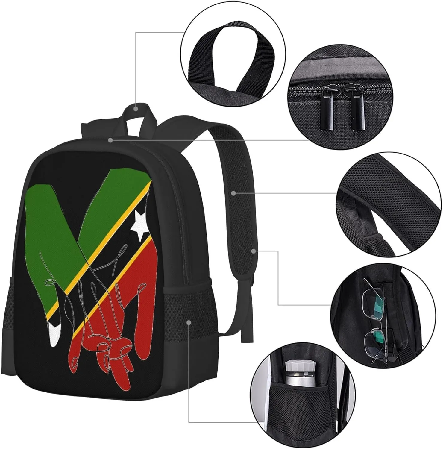 St.Kitts United Flag Travel Backpack Casual Backpacks 15 Inch Laptop Back Pack Lightweight Rucksack Outdoor Sport Daypack Large Bags for Working Camping Hiking