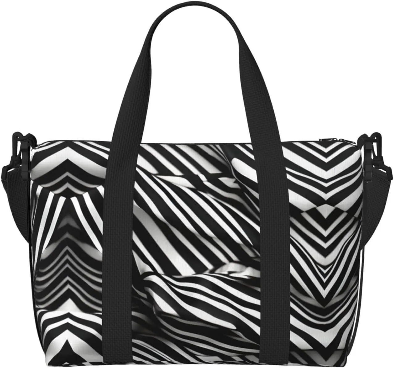 stripes black white print Travel Duffel Bag,workout duffel bag, overnight shoulder Bag,Weekender Bag for Women Men