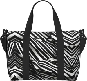 stripes black white print Travel Duffel Bag,workout duffel bag, overnight shoulder Bag,Weekender Bag for Women Men